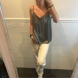 1.State Green Spaghetti Strap Velvet Tank Top
